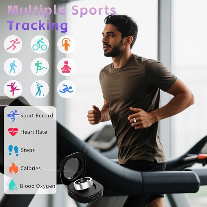 Smart Health Ring for Women Men, Fitness Tracker Ring with Heart Rate, SpO2, Blood Pressure, Sleep Monitoring, Step Counting, 5ATM Waterproof for iOS & Android, No Subscription Fee (Silver 9)