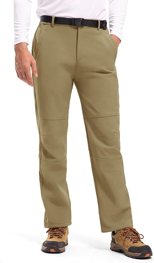 TBMPOY Men's Snow Ski Hiking Pants Waterproof Winter Fleece Lined Pants Camping Skiing Ice Fishing Pants with Belt
