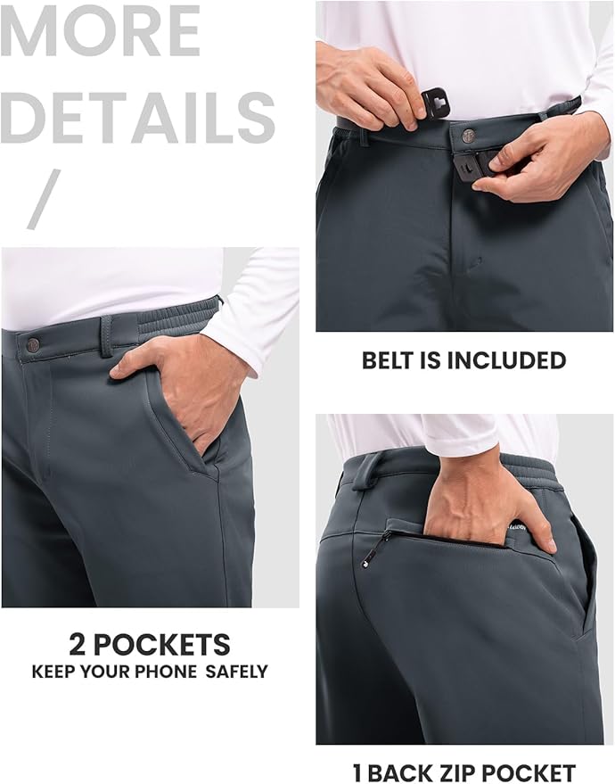 TBMPOY Men's Snow Ski Hiking Pants Waterproof Winter Fleece Lined Pants Camping Skiing Ice Fishing Pants with Belt