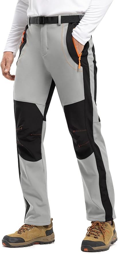 TBMPOY Men's Snow Ski Hiking Pants Waterproof Winter Fleece Lined Pants Camping Skiing Ice Fishing Pants with Belt