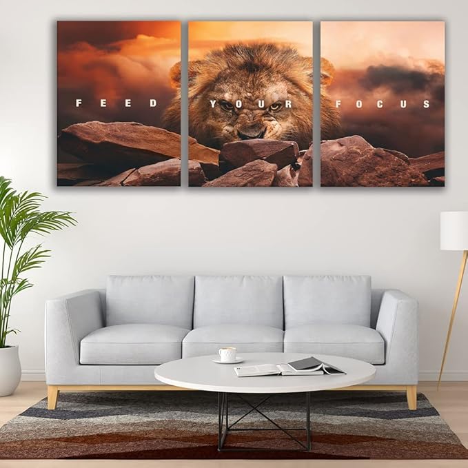 Motivational Wall Art Inspirational Wall Art 3 Pieces Canvas Poster Wall Painting Lion Artwork for Living Room Bedroom Home Decor Prints Pictures Office Wall Decor Framed Ready to Hang 60''Wx 28''H