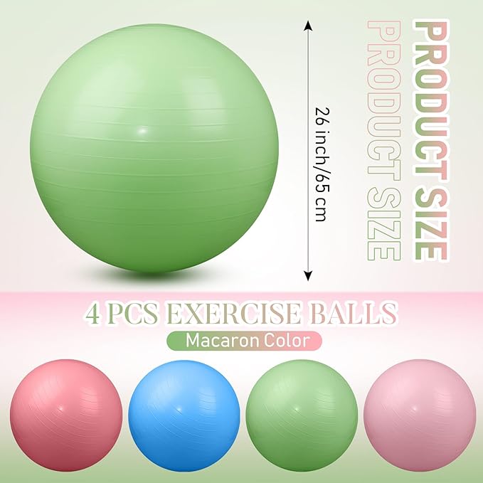 Leyndo 4 Pcs 26 Inch Yoga Exercise Ball Pilates Pregnancy Birthing Fitness Ball with Quick Pump Anti Burst for Improved Posture, Balance, Yoga, Pilates, Training