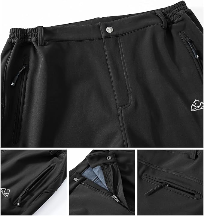 Gopune Men's Snow Ski Waterproof Softshell Pants Outdoor Windproof Warm Hiking Insulated Pants