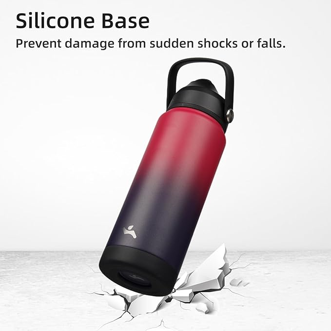 Insulated Water Bottle with Straw Lid,24 oz Stainless Steel Vacuum Metal Bottle with Silicone Handle,Rosy Red