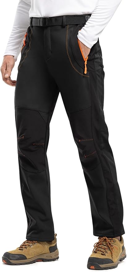TBMPOY Men's Snow Ski Hiking Pants Waterproof Winter Fleece Lined Pants Camping Skiing Ice Fishing Pants with Belt
