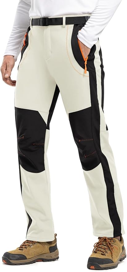 TBMPOY Men's Snow Ski Hiking Pants Waterproof Winter Fleece Lined Pants Camping Skiing Ice Fishing Pants with Belt
