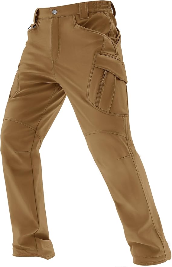 TACVASEN Men's Winter Pants 9 Pockets Fleece Snow Hiking Pants Water-Resistant Warm Softshell Thick Tactical Pants