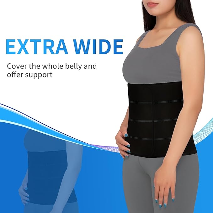 S Abdominal Binder Post Surgery for Men and Women, 12" High Postpartum Tummy Tuck Belt Provides Bariatric Stomach Compression, High Elasticity, Breathable - (30" - 45") 4 PANEL Black