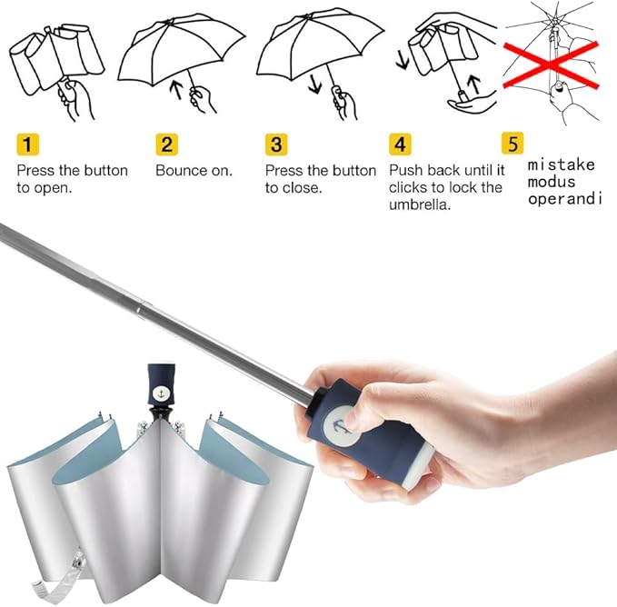 FDJASGY Silver Coating Layer Fabric Blocking UV 99.9% Sun Umbrella Compact Folding Travel Umbrella Automatic Folding Windproof Umbrellas For Men and Women (Blue)