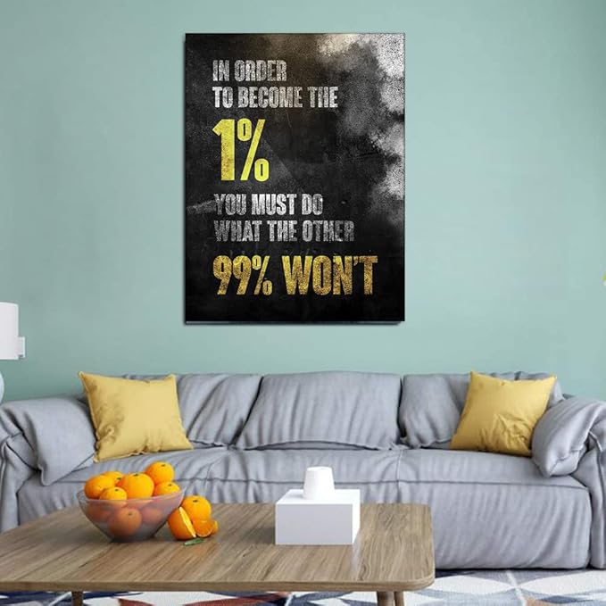 KaiLeFu-1% Entrepreneur Motivational Canvas Wall Art -Inspirational Wall Art Poster Quotes - Canvas Artwork Picture Print Framed for Home Office Bathroom Bedroom Bathroom Wall Decor-12 x16