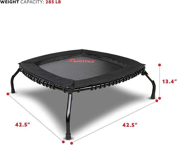 Sunny Health & Fitness Springless Mini Fitness Trampoline – Premium Adjustable Bungee-Style Indoor/Outdoor Exercise Rebounder for Quieter and Safer Workouts