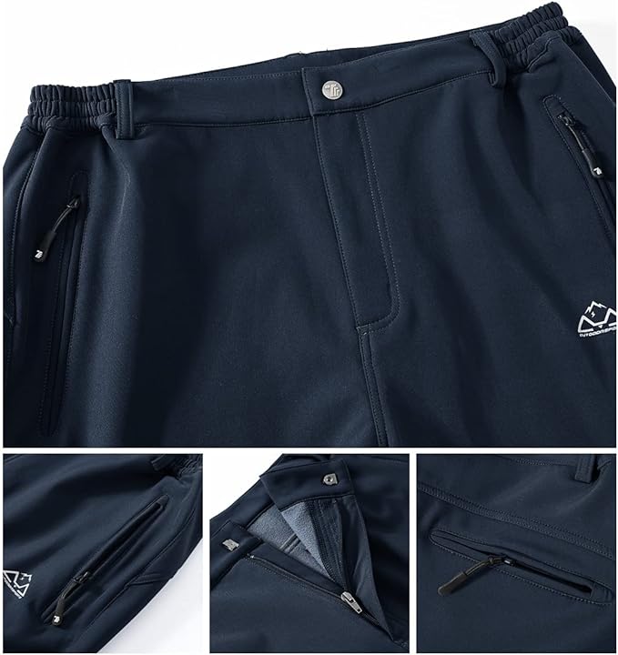 Gopune Men's Snow Ski Waterproof Softshell Pants Outdoor Windproof Warm Hiking Insulated Pants