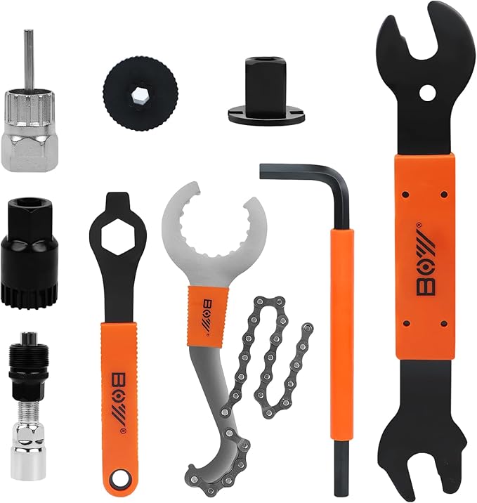 FOUUAAOOU Bike Tools Kit, Has 3 in 1 Bike Cassette Removal Tool, Bike Pedal Wrench, Bicycle Crank Removal Tool, Bottom Bracket Remover and Rotor Lockring Removal Tool, Bike Repair Tool Set