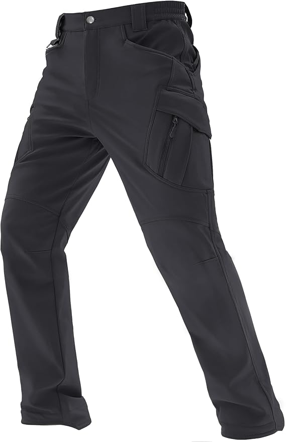 TACVASEN Men's Winter Pants 9 Pockets Fleece Snow Hiking Pants Water-Resistant Warm Softshell Thick Tactical Pants