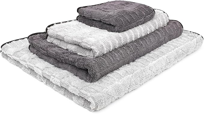 The Rag Company Gauntlet Car Drying Towel - 70/30 Korean Microfiber, Dries Faster Without Scratching, 900gsm, 20x30 inches, Ice Grey/Grey, Pack of 1