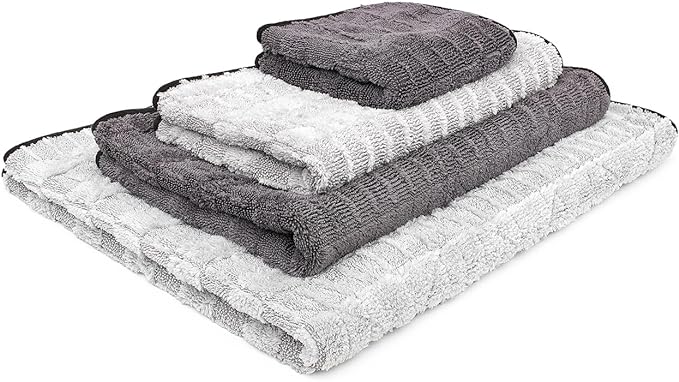 The Rag Company Gauntlet Car Drying Towel - 70/30 Korean Microfiber, Dries Faster Without Scratching, 900gsm, 30x36 inches, Ice Grey/Grey, Pack of 1