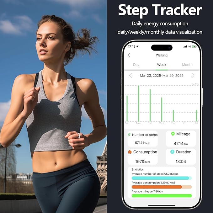 Thin Smart Ring for Fitness & Health Tracking -Heart Rate/Blood Oxygen Monitor, 5ATM Waterproof, Sleep Analysis, Pedometer -No APP Subscription Compatible with Smartphone (Silver, 8)