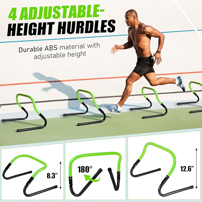 Agility Speed Training Equipment Set - 20ft Speed Ladder, 12 Cones, 4 Adjustable Hurdles, Jump Rope, Parachute | Ideal for Basketball, Football, Soccer, for Kids, Youth, Adults