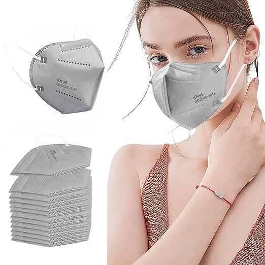 LEMENT 50PCS KN95 Face Mask 5 Layer Cup Dust Safety Masks Breathable Elastic Ear Loops Grey Masks