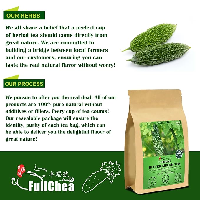 FullChea - Bitter Melon Tea, 2g X 40 Count - Premium Natural Dried Momordica Charantia - Cut & Sifted - Non-GMO - Caffeine-free - Support Wellness & Digestion Support