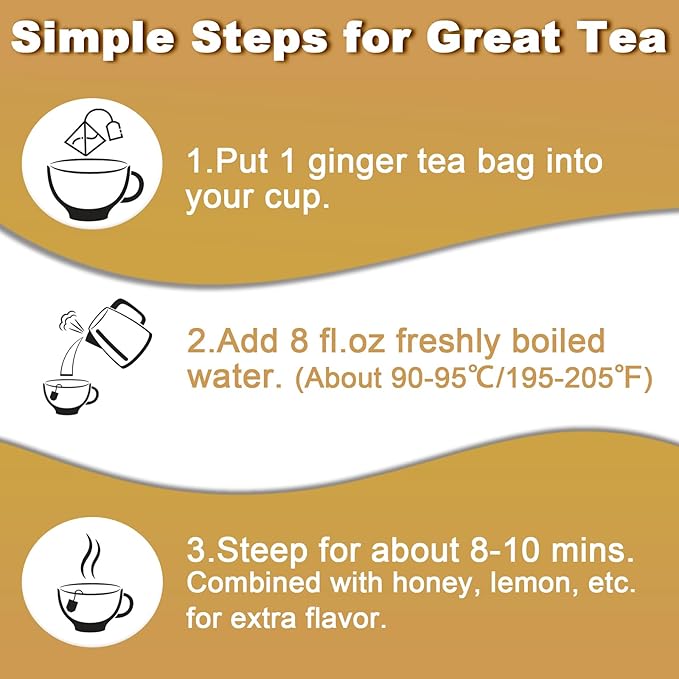 FullChea - Ginger Tea Bags, 50 Teabags, 2g/bag - Premium Ginger Root Tea Bag - Warm & Spicy - Non-GMO - Caffeine-free - Support Digestion & Boost Immunity