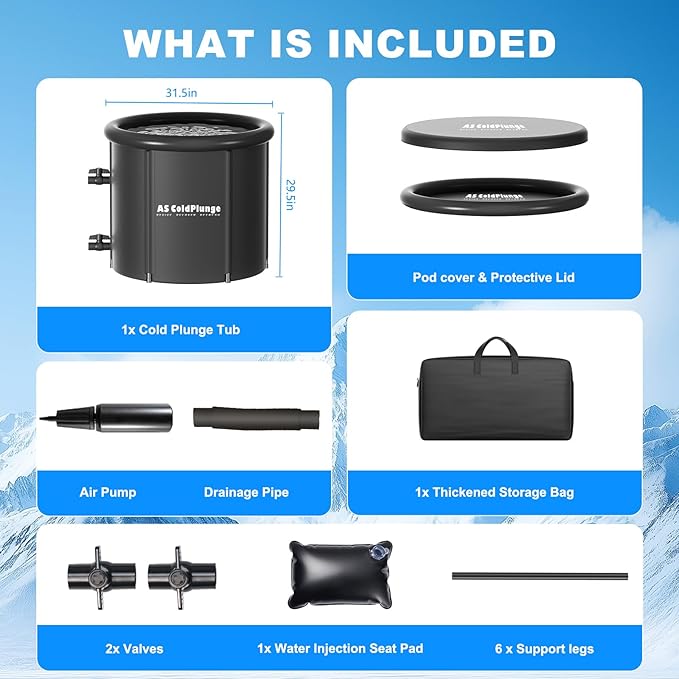 1/3HP Ice Bath Chiller & Cold Plunge Tub Kit – XL 100 Gal Insulated Ice Pod, External Pump & Filter, Cold Plunge Tub with Water Chille for Athletes, Recovery & Home Wellness