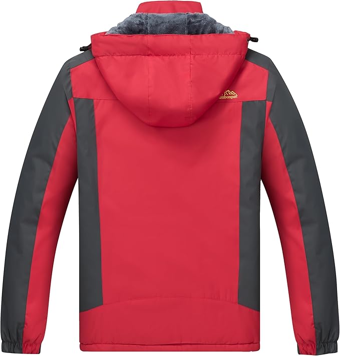 Men's Winter Ski Jacket Warm Waterproof Fleece Liner Snow Coat Hooded Windproof Mountain Raincoat