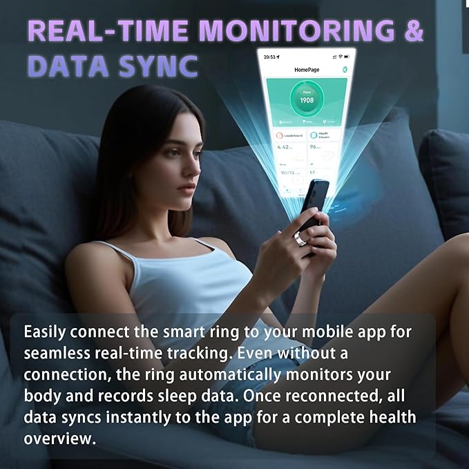 Smart Health Ring for Women Men, Fitness Tracker Ring with Heart Rate, SpO2, Blood Pressure, Sleep Monitoring, Step Counting, 5ATM Waterproof for iOS & Android, No Subscription Fee (Silver 9)