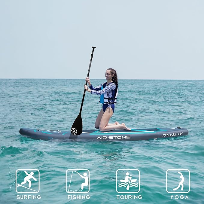 AIR-STONE 10'6” 450 lb Capacity,Inflatable Stand Up Paddle Board with sup Accessories Including Backpack, Repairing Kits, Non-Slip Deck, Leash, 3 Fins, Paddle and Hand Pump