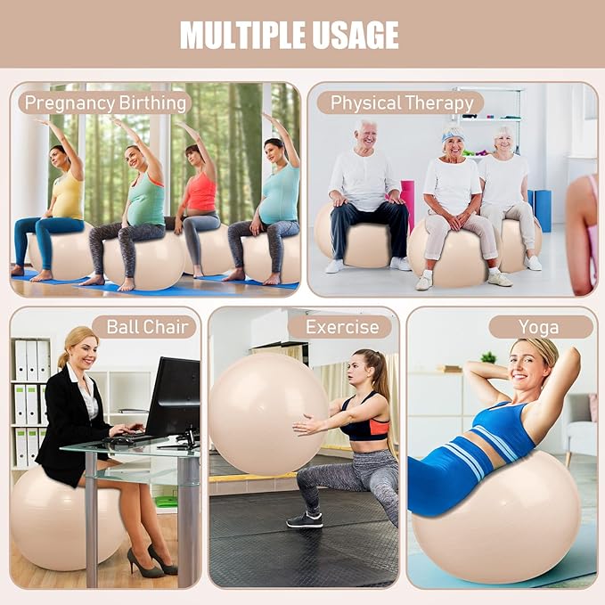 Leyndo 4 Pcs 26 Inch Yoga Exercise Ball Pilates Pregnancy Birthing Fitness Ball with Quick Pump Anti Burst for Improved Posture, Balance, Yoga, Pilates, Training