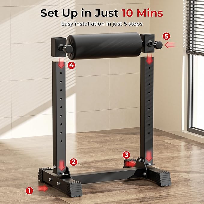 BODYRHYTHM Bulgarian Split Squat Stand, Single Leg Squat Roller Stand with 9 Adjustable Roller Heights for Squats, Leg Lunges, Lower Body Training.