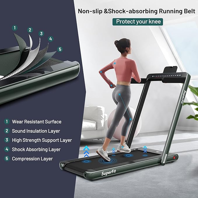 GYMAX Walking Pad, Dual LED Display 2 in 1 Under Desk Treadmill for Home with Remote & Smart App Control, 2.25HP Foldable Portable Treadmill Running Machine for Office Small Space