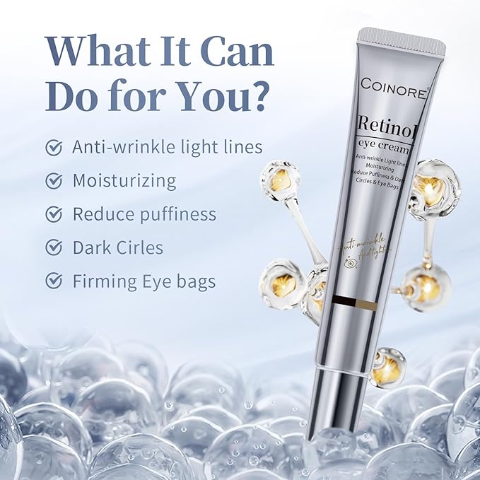 Retinol Under Eye Cream - Cream for Men & Women, Dark Circles, Puffiness & Wrinkles, Anti-Aging Eye Cream for Fine Lines, 0.7 Fl Oz