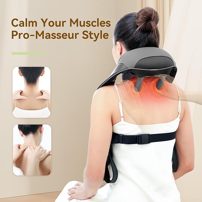Snailax Cordless Neck Massager with Heat, 4D Kneading Neck and Shoulder Massager Deep Tissue, Shiatsu Back Massager Pillow, 2 Heating Levels,Gifts for Mom Dad