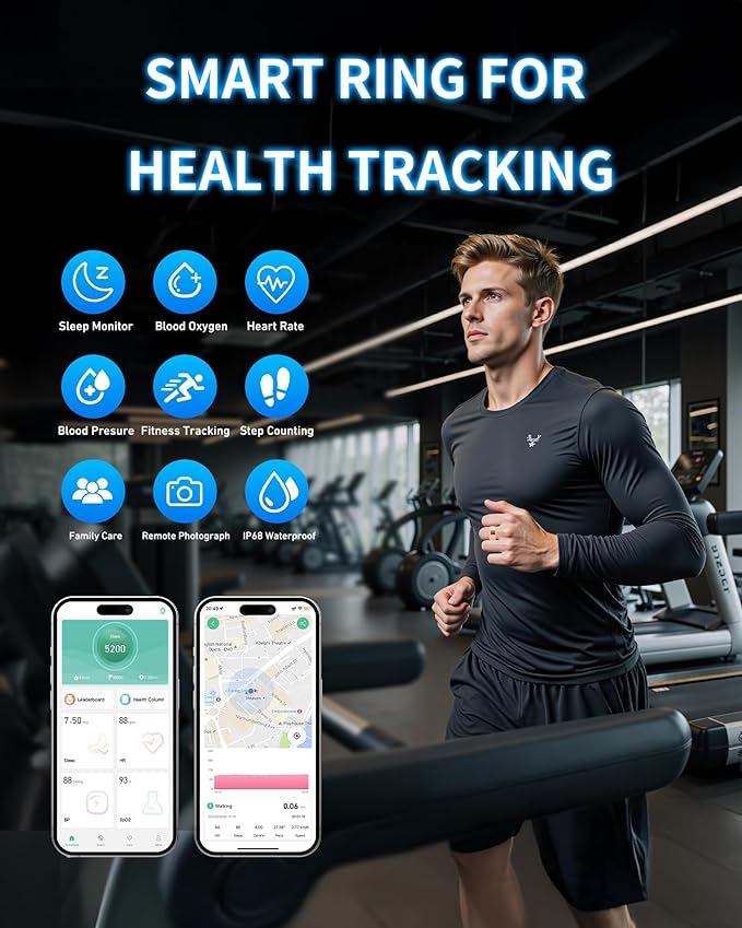Smart Rings for Women Men, Smart Ring Tracker with Blood Oxygen/Blood Pressure/Heart Rate/Sleep Monitor/Step Counter/Gesture Control/IP68 Waterproof Fitness Tracker, Stainless Steel