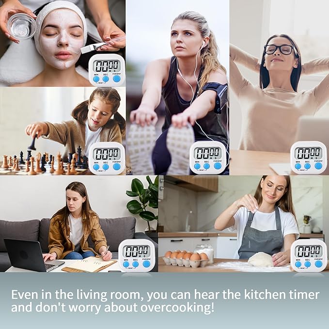 4 Pack Digital Kitchen Timer Magnetic Digital Timer with Big Display Loud Ring Cooking Timers for Cooking, Game, Gym, Break Time, Classroom(4, Pink, Green, Orange, White)
