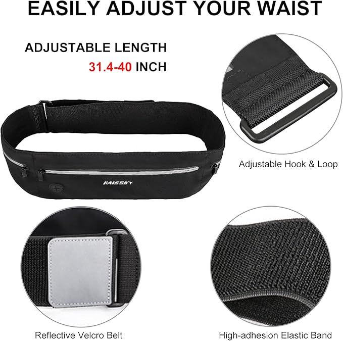 GUZACK Slim Running Belt for Phone 6.8'', Ultra Light Running Belts for Women/Men, Zipper Waterproof Running Waist Pack, Reflective Running Fanny Pack With 3 Separate pouch
