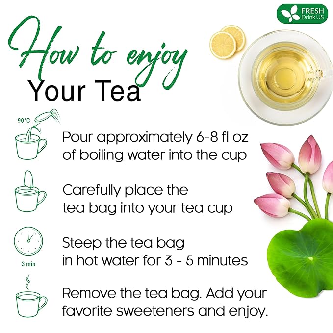 FreshDrinkUS, Premium 135 Lotus Leaf Tea Bags, 100% Natural & Pure from Lotus Leaves. Loose Leaf Lotus Herbal Tea. Made with Eco-Conscious Tea Bags. No Sugar, No Caffeine, No Gluten, Vegan.