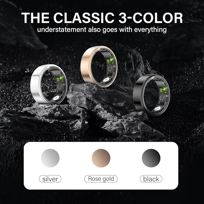 Smart Ring for Women & Men, Smart Ring Health Tracker, Blood Oxygen & Heart Rate Monitor Sleep Ring, Waterproof Fitness Ring, Long Lasting Battery Smart Rings (Silver, 10)