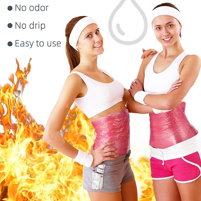 60 Meters Rose Red Osmotic Plastic Body Wrap, Workout and Sweat Enhancer Stomach Wrap Body Wrap Film Applicator Power Wrap(1 Rolls)