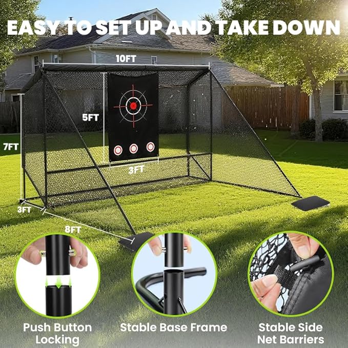10x7ft Golf Hitting Practice Net with Dual Side Net Barriers & Durable Heavy Duty Steel Frame, Golf Nets Backyard Driving, Chipping & Swing Training for Indoor&Outdoor