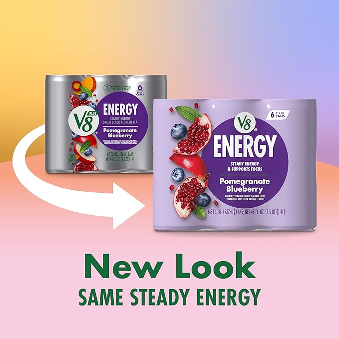 V8 +Energy Pomegranate Blueberry Juice Energy Drink, 8 fl oz Can (6 Pack)