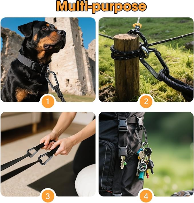 10 PCS Carabiner Clips, Heavy Duty Carabiners D Ring Hook, 900 LBS 2.5" Steel Black Carabeaner Clip Multipurpose for Key Chain, Camping, Hiking, Gym, Backpacking, Pet Leash