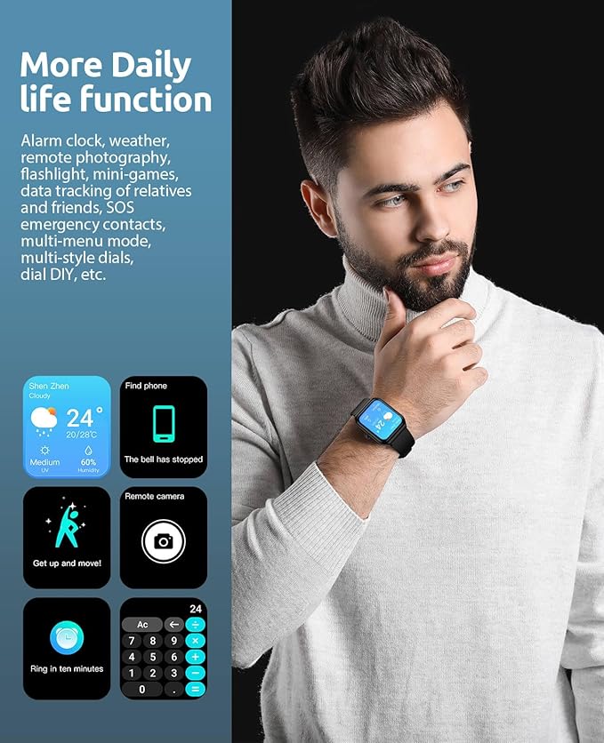 Smart Watch for Men Women with SOS Emergency Alert, 1.91" GPS Watcher with 100+ Sports Modes, Blood Pressure/Blood Oxygen/Heart Rate/Sleep Monitor, IP68 Waterproof Smartwatch for Android iOS