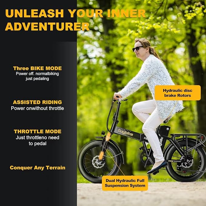 1000W Folding Electric Bike, 48V 20AH Large Removable Battery E Bike,30+MPH, 80 Miles Max Range, 20" Fat TireElectric Bike for Adults, Adult Electric Bicycles for CommuteBeach Snow