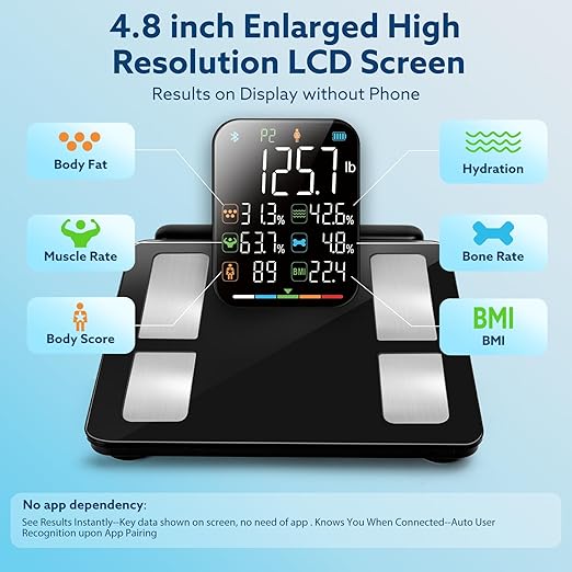Smart Scale for Body Weight, 8 Electrodes Digital Bathroom Scale with BMI, Body fat, Muscle Mass, 27 Body Composition Measurement, Bathroom Smart Scales with Larger Platform, LCD Screen, 400lbs