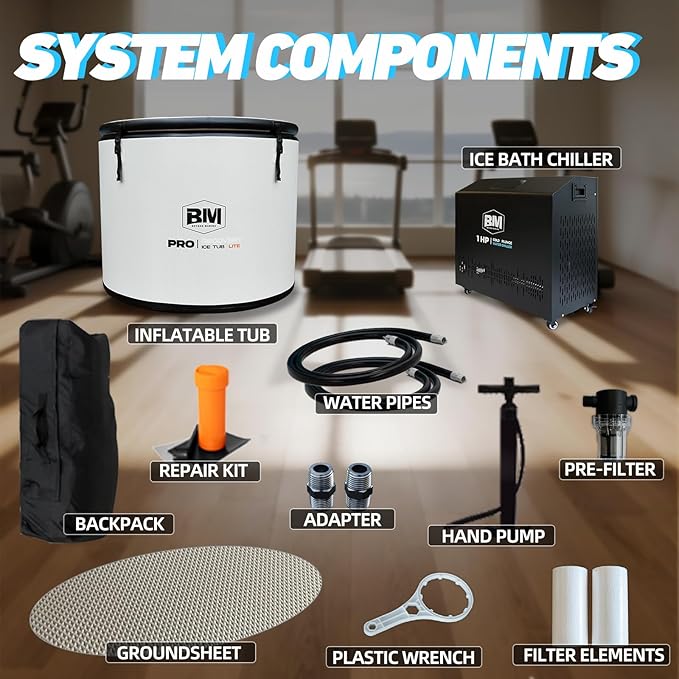 Inflatable Cold Plunge Tub with Chiller, 1 HP Water Chiller for Ice Bath Tub, Hot & Cold Mode Machine with Ozone, Smart WiFi, Dual Filters, Fast Cooling, 115 Gallon, 37.4" L x 37.4" W x 29.53" H