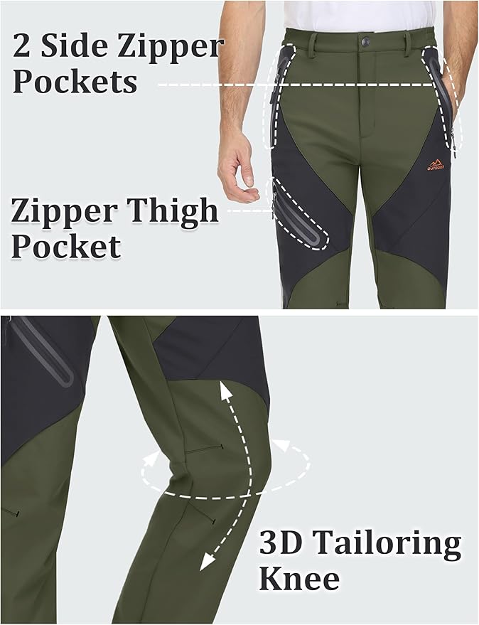 TACVASEN Men's Skiing Snow Pants Fleece Lined Waterproof Winter Insulated Hiking Pant for Outdoor Work Hunting Cargo