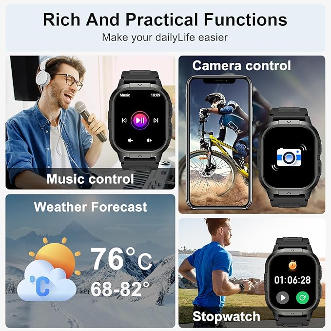 Smart Watch for Men Fitness Tracker: Make/Answer Call Military Smart Watches for Men Digital Mens Watches Running Waterproof Smartwatch Android Phones iPhone Samsung Compatible Heart Rate Monitor