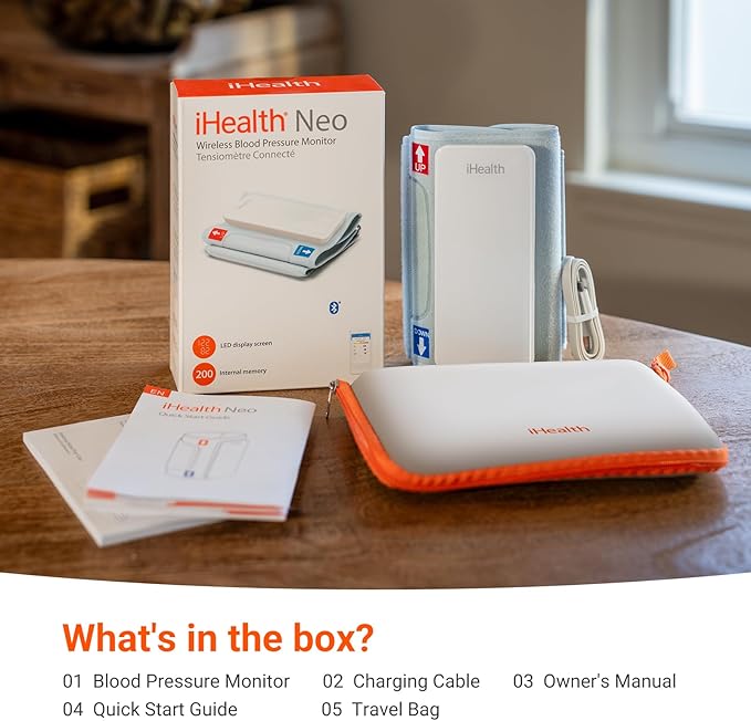 iHealth Neo Wireless Blood Pressure Monitor, Upper Arm Cuff, Bluetooth Blood Pressure Machine, Ultra-Thin & Portable, App-Enabled for iOS & Android